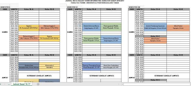 Jadwal Semester Genap 2016/2017