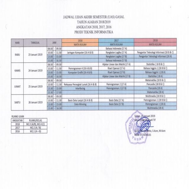 Jadwal UAS Semester Gasal 2018/2019