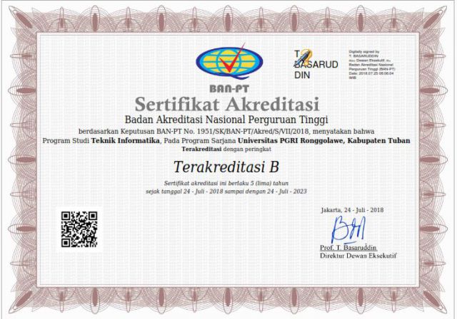 Akreditasi Program Studi Teknik Informatika  B